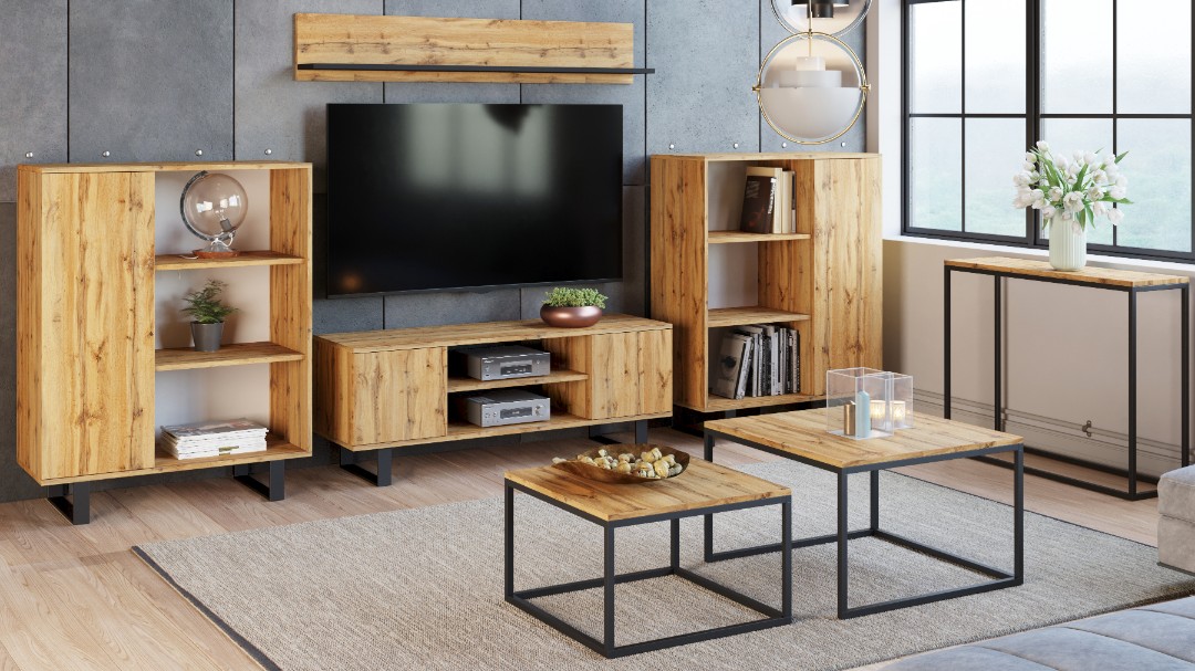 Szafka RTV 155 cm loft dąb craft złoty