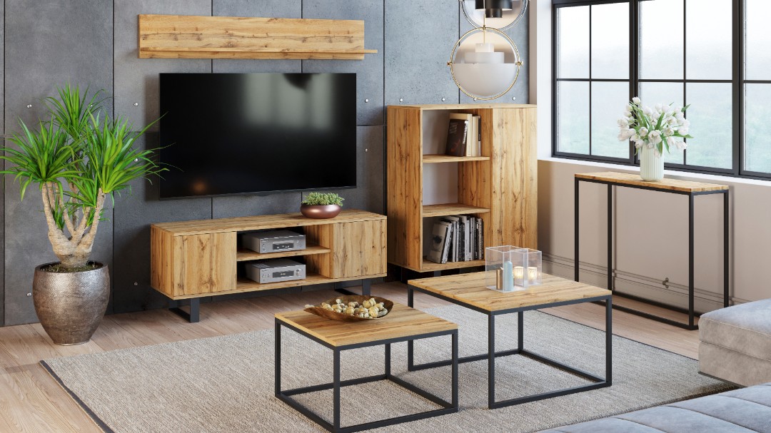 Szafka RTV 155 cm loft dąb craft złoty