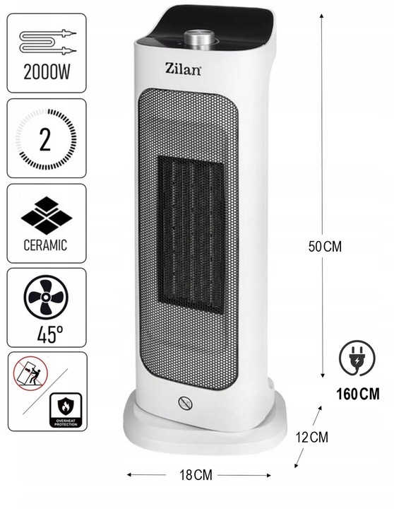 TERMOWENTYLATOR GRZEJNIK ELEKTRYCZNY OSCYLACJA CERAMICZNY 2000W