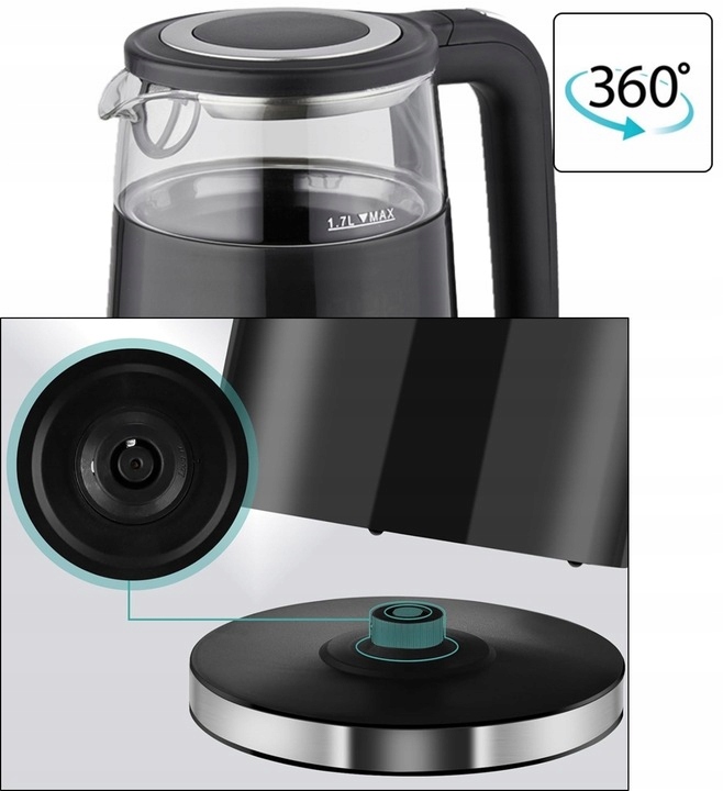 CZAJNIK ELEKTRYCZNY REGULACJA TEMPERATURY DIGITAL 40°C - 100°C 1,7L 2200W