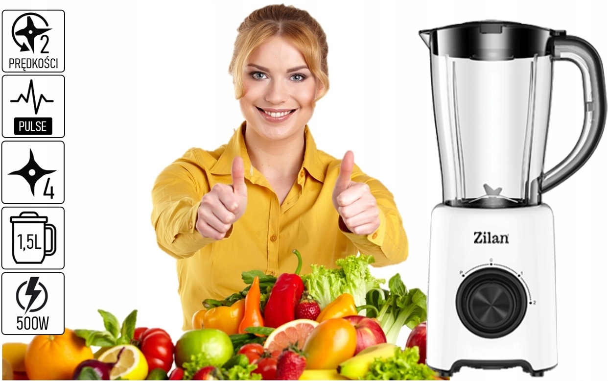 BLENDER KIELICHOWY MIKSER ZILAN BPA FREE 2 BIEGI + PULSE 500W