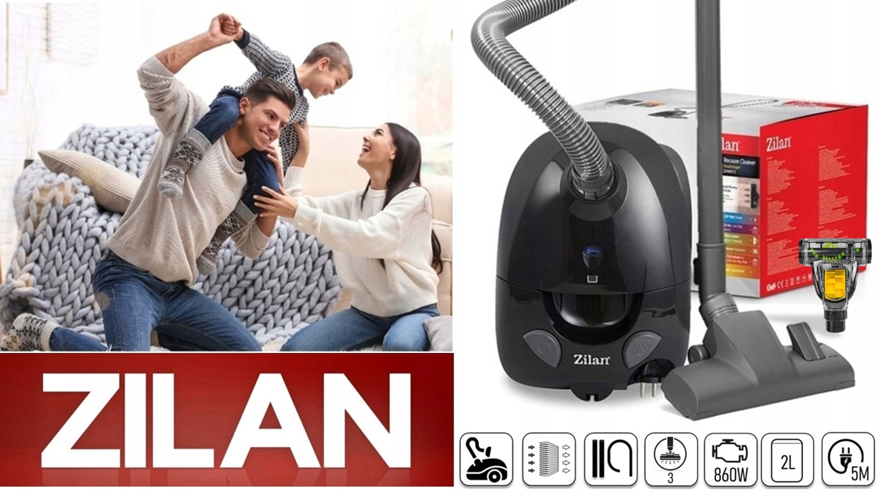 ODKURZACZ ZILAN WORKOWY ZILAN MEGA MOC 2L 860W AKCESORIA TURBO XXL