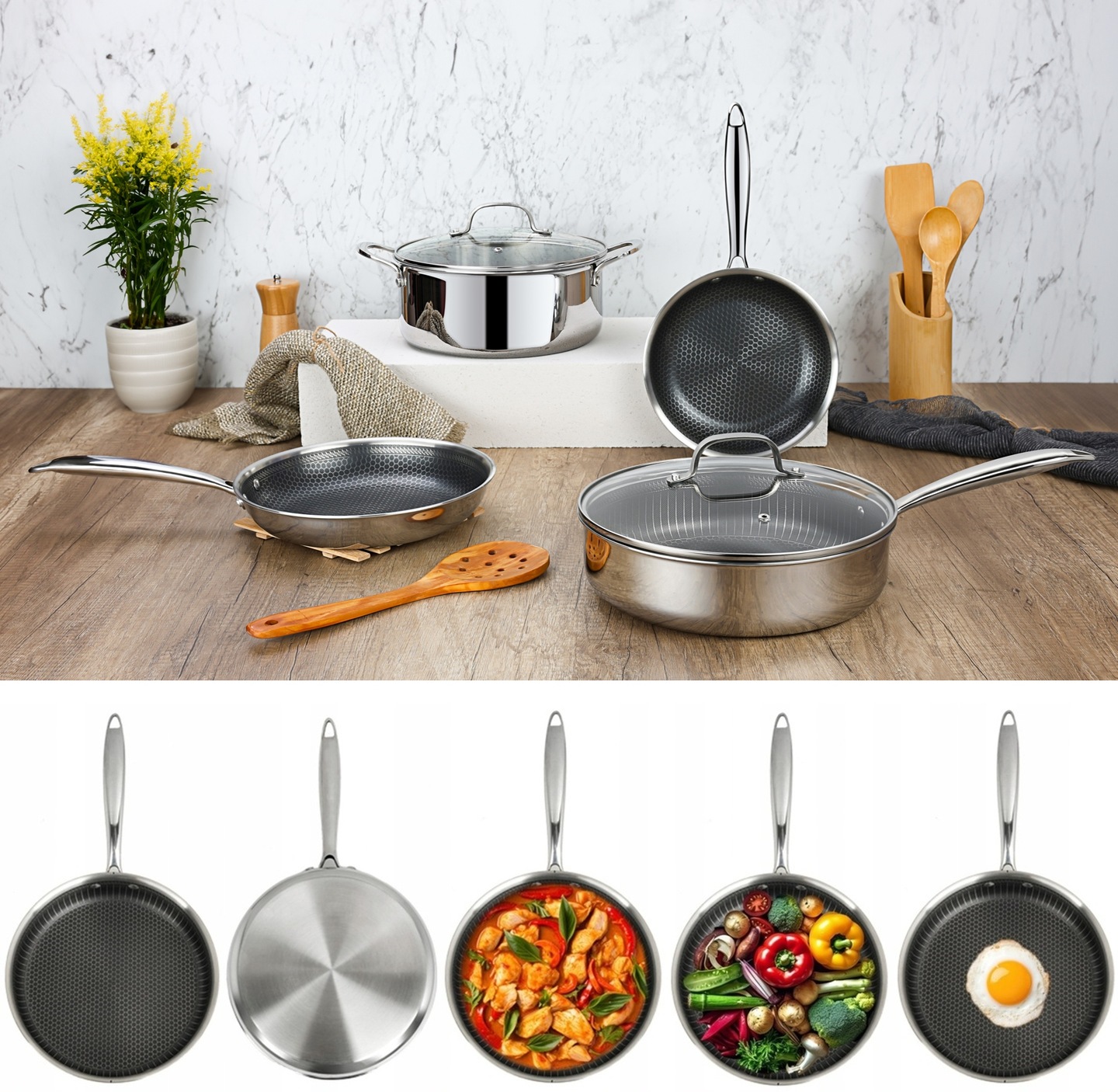 PATELNIA POWŁOKA NON STICK - STRUKTURA PLASTRA MIODU HEXAGONAL HYBRID 26CM