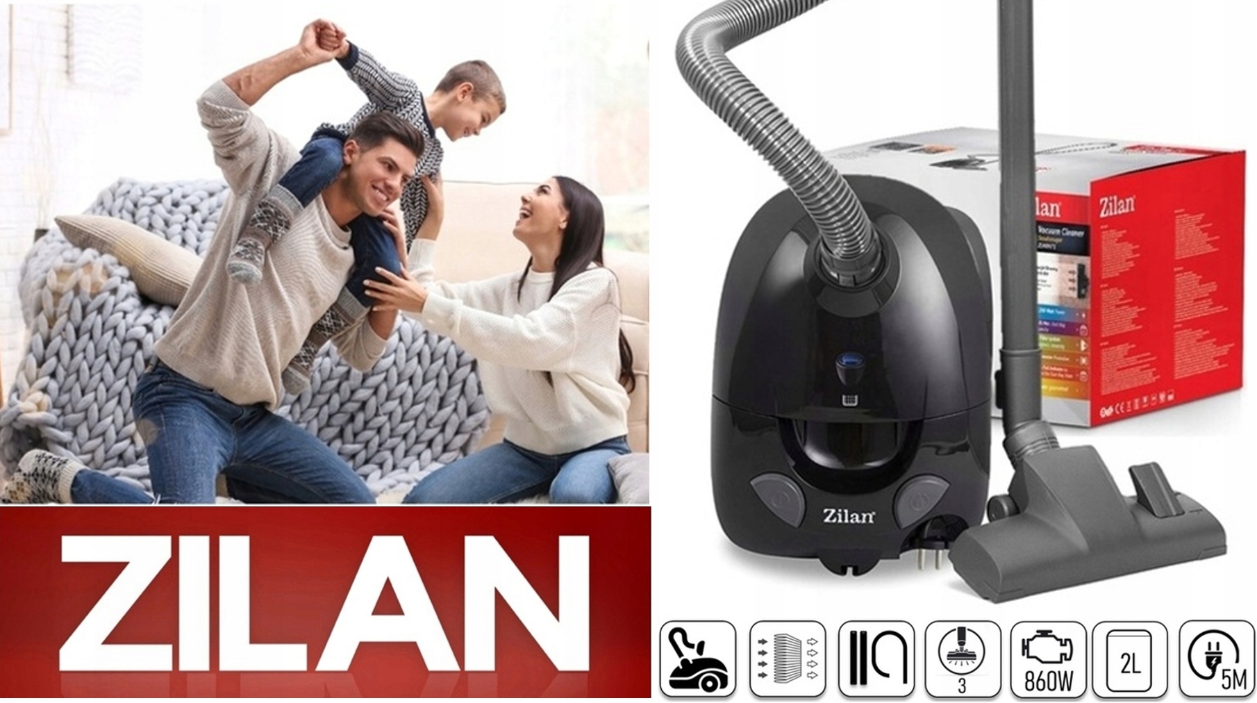 ODKURZACZ ZILAN WORKOWY ZILAN MEGA MOC 2L 860W AKCESORIA XXL