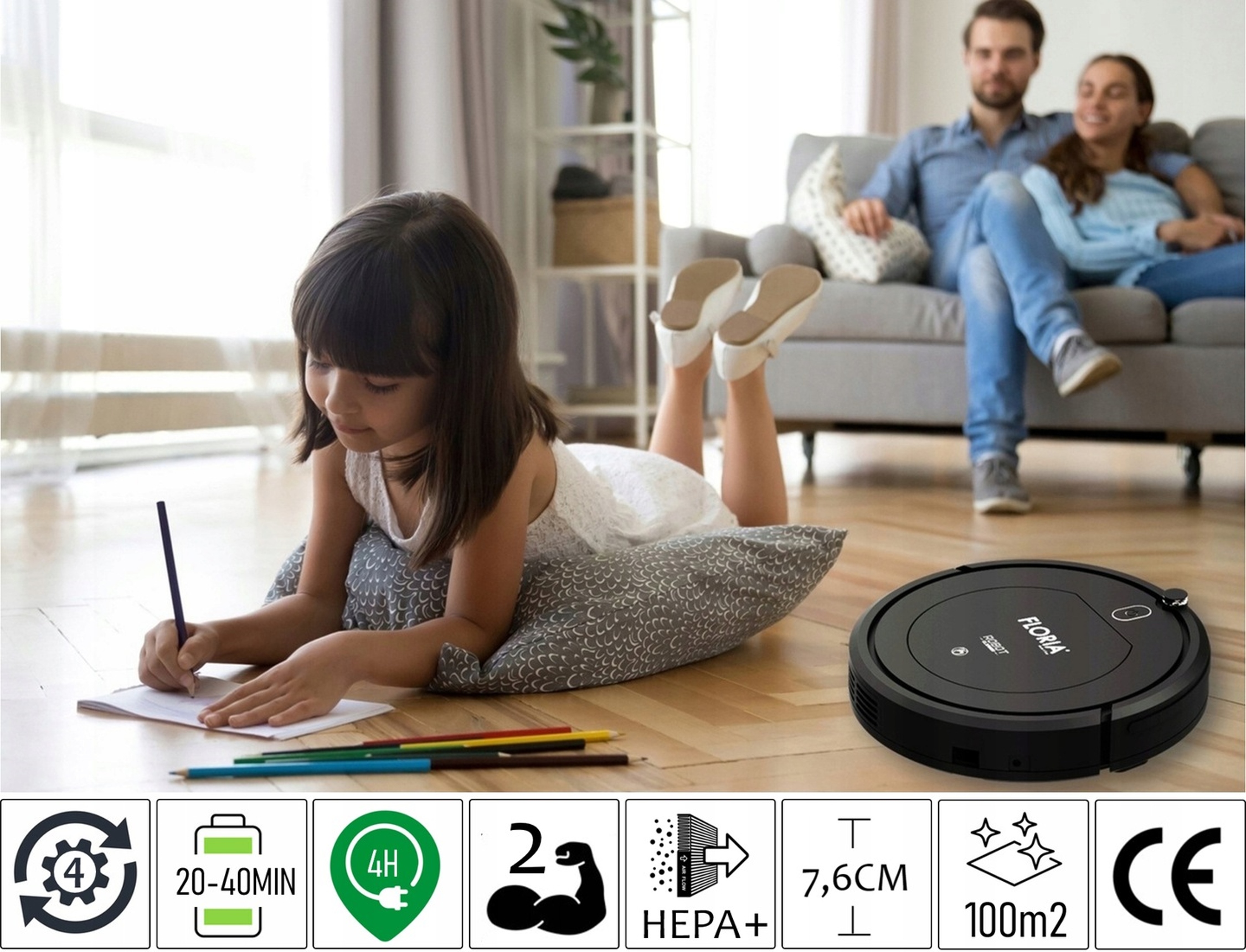 ROBOT SPRZĄTAJĄCY ODKURZACZ AUTOMATYCZNY BEZPRZEWODOWY HEPA+ PILOT 100M2