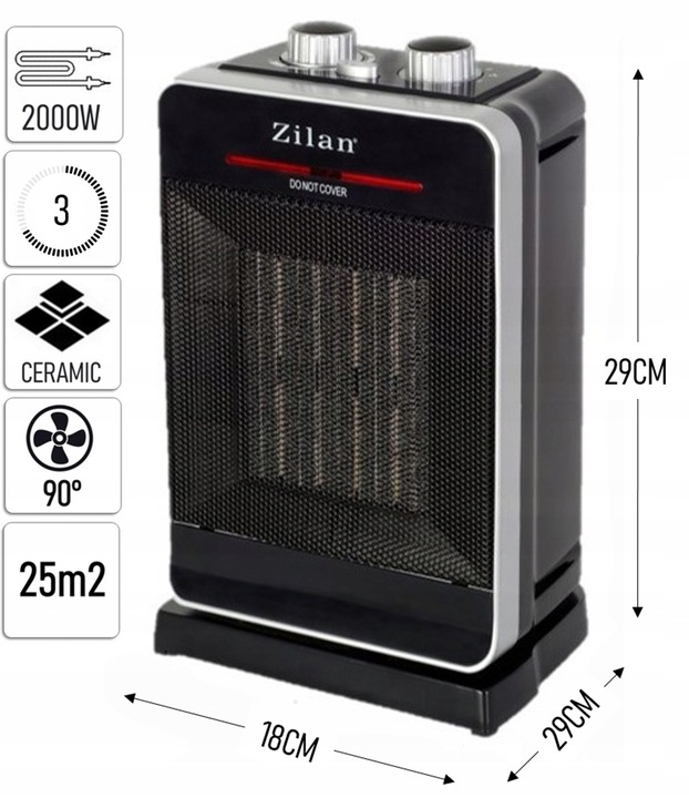 TERMOWENTYLATOR GRZEJNIK CERAMICZNY ZILAN 2000W