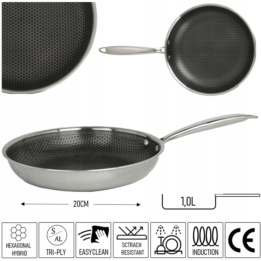 PATELNIA POWŁOKA NON STICK - STRUKTURA PLASTRA MIODU HEXAGONAL HYBRID 20CM