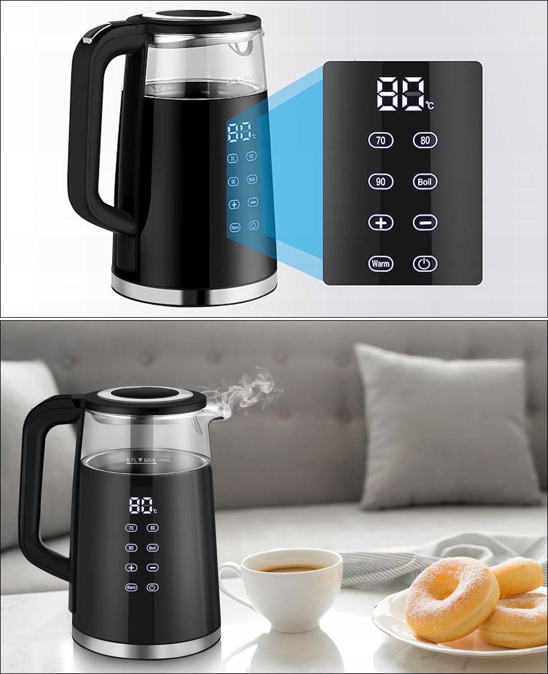 CZAJNIK ELEKTRYCZNY REGULACJA TEMPERATURY DIGITAL 40°C - 100°C 1,7L 2200W