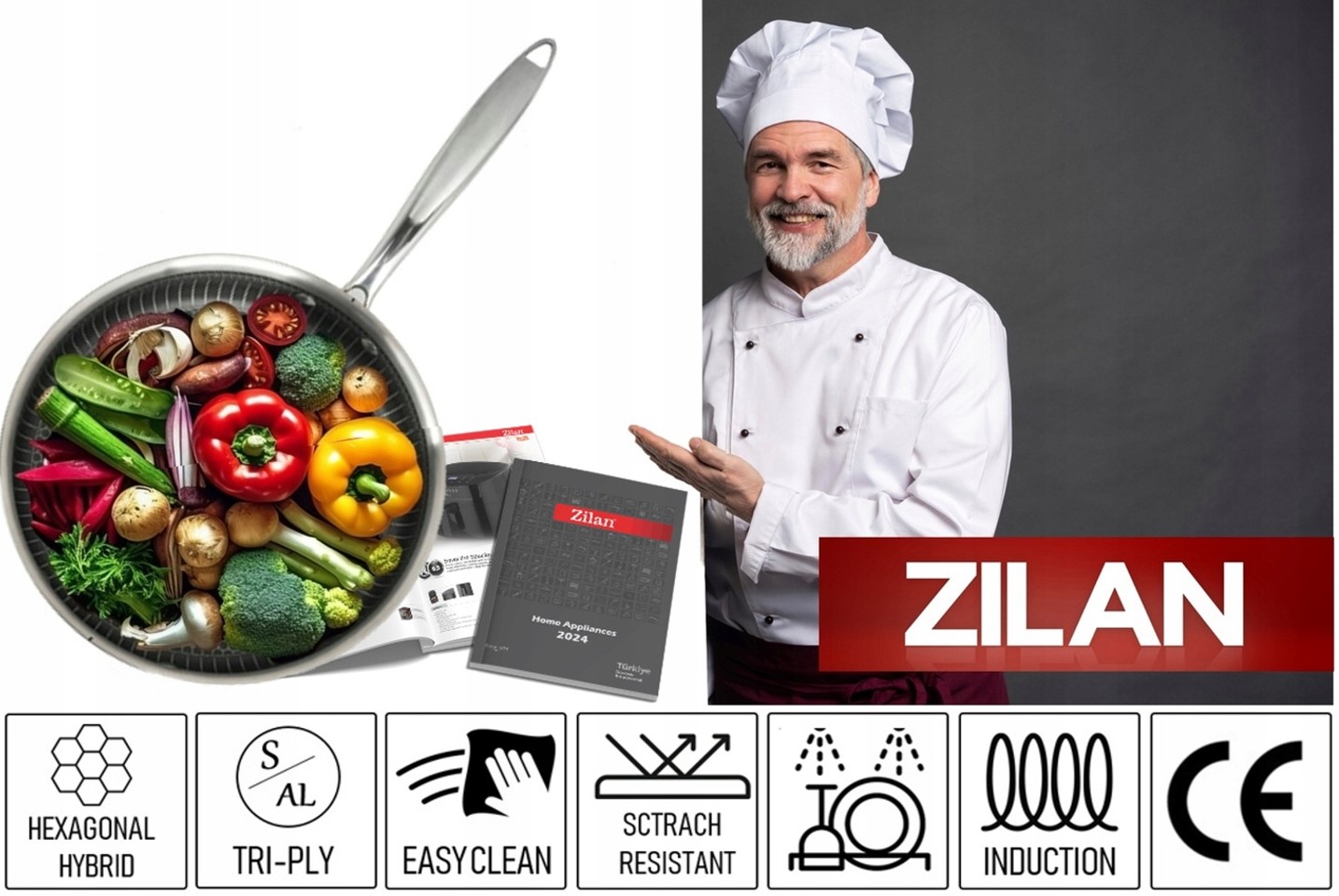 PATELNIA POWŁOKA NON STICK - STRUKTURA PLASTRA MIODU HEXAGONAL HYBRID 24CM