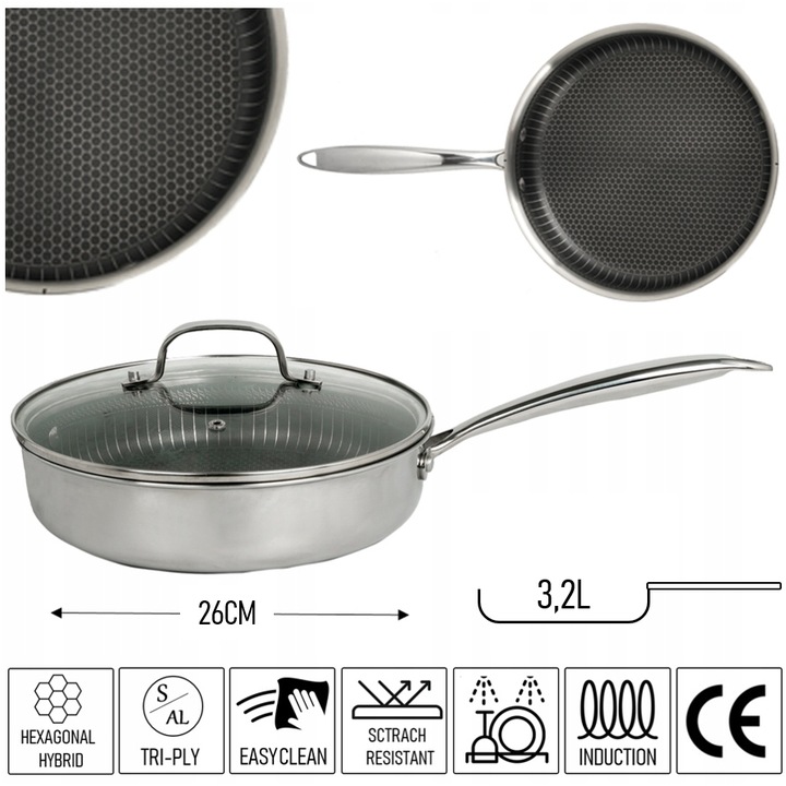 PATELNIA POWŁOKA NON STICK - STRUKTURA PLASTRA MIODU HEXAGONAL HYBRID 26CM