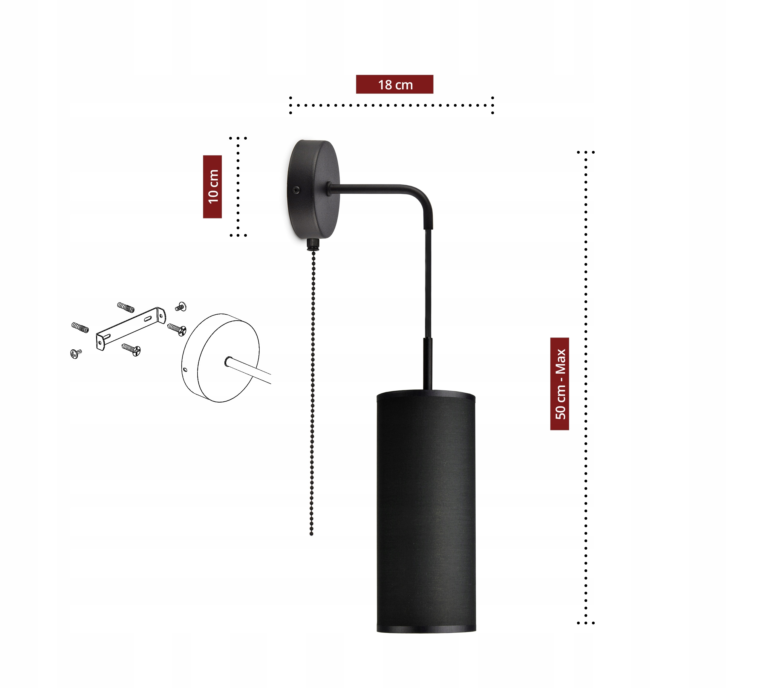Lampa Ścienna Kinkiet z Włącznikiem Czarna Tuba Producent Lamp