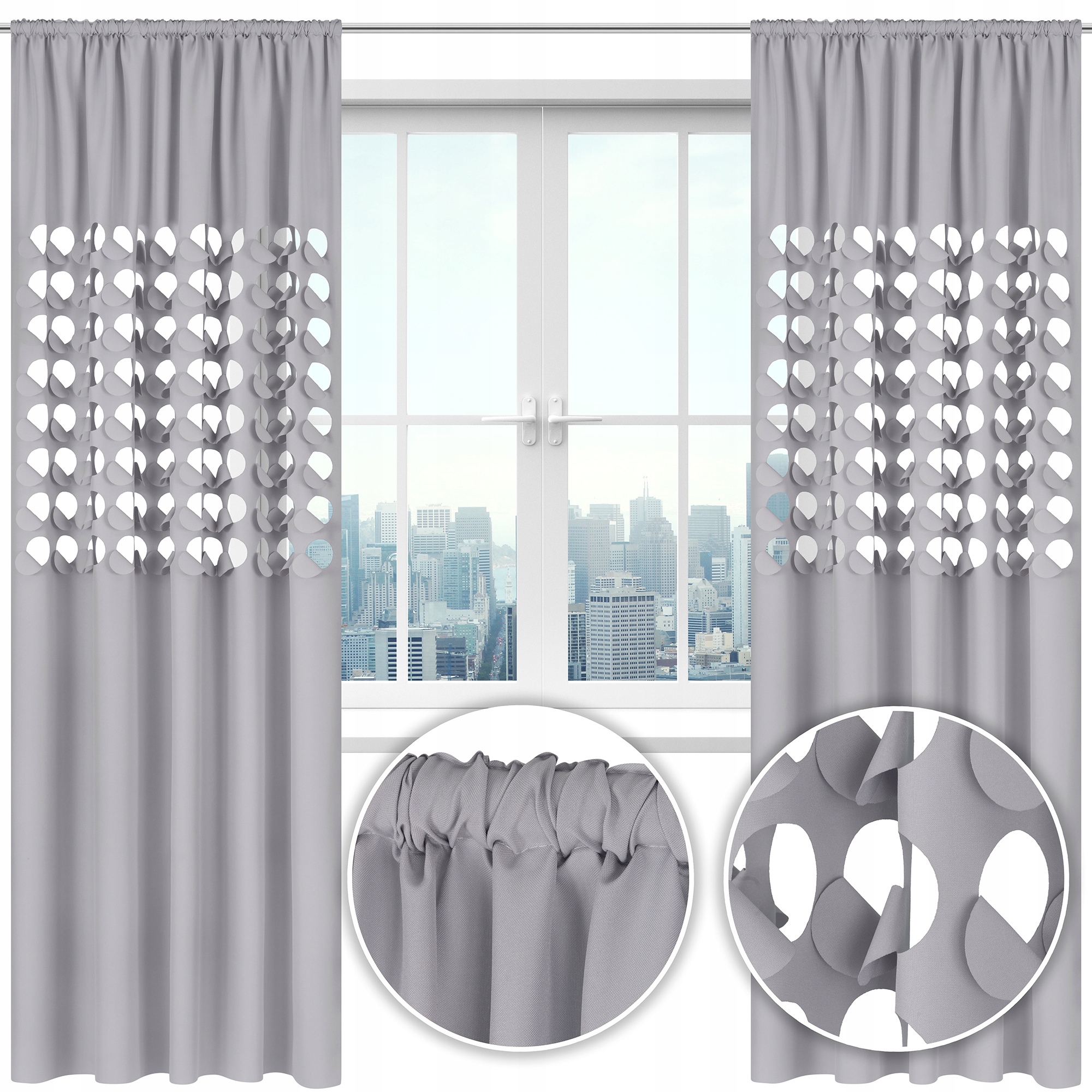 Zasłona nowoczesna GLAMUR dziury 145x250 j. szary