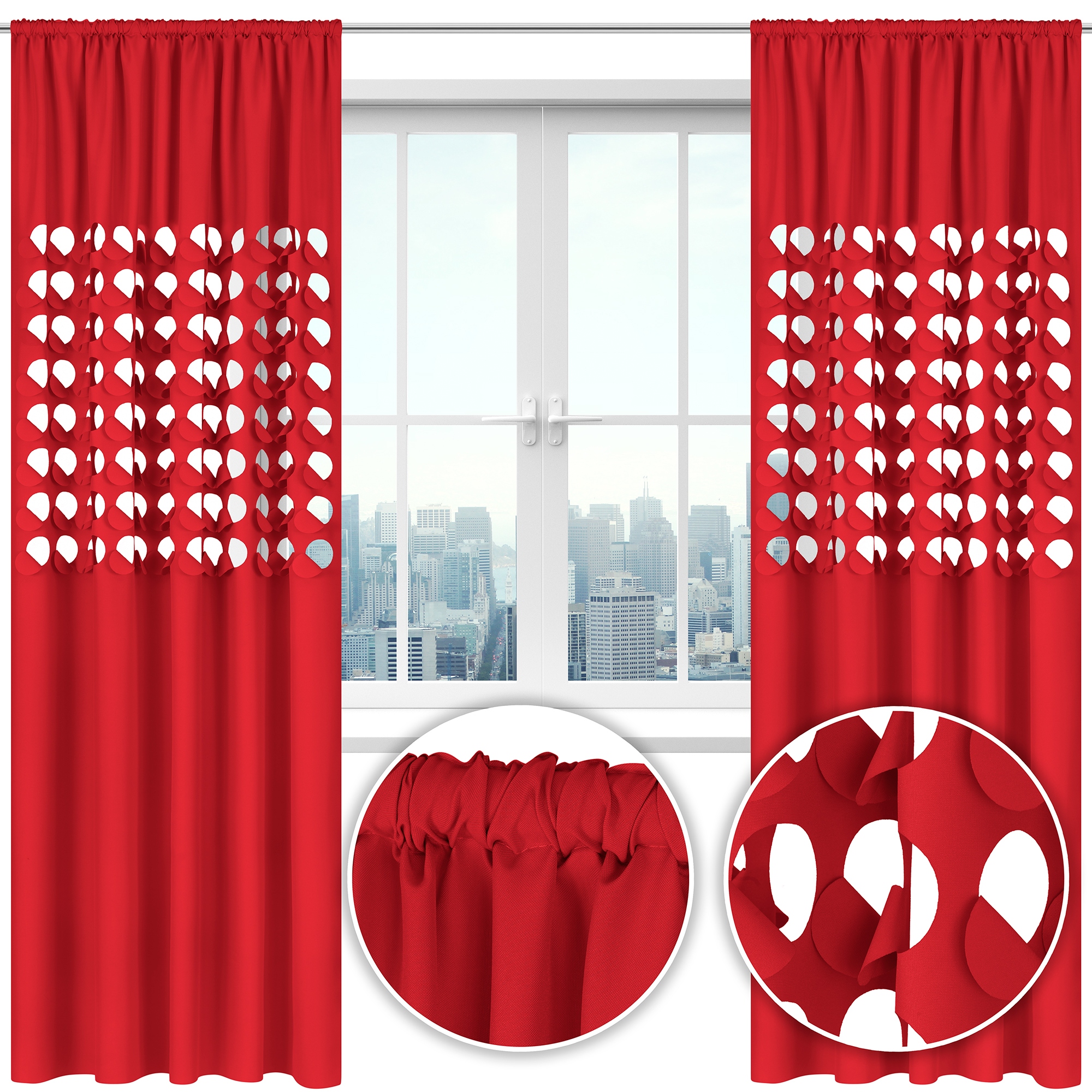 Zasłona nowoczesna GLAMUR dziury 145x250 czerwona