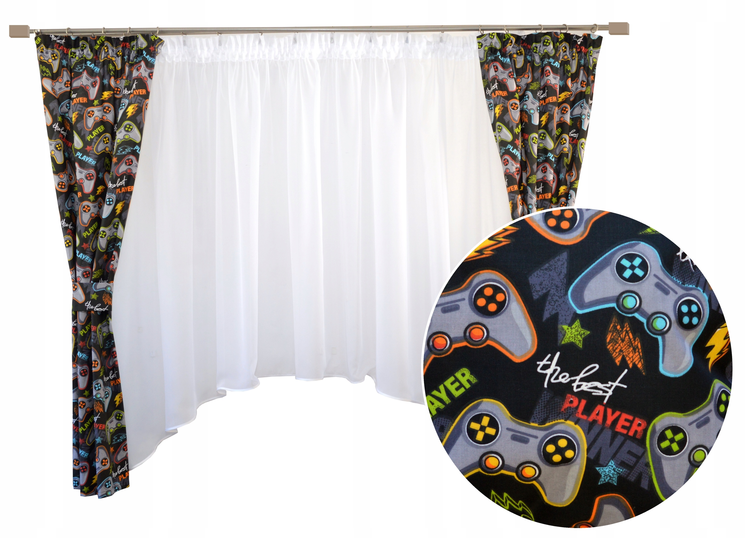 Firana zasłony KOMPLET do pokoju nastolatka GEAMINGOWY wzór PADY GRA