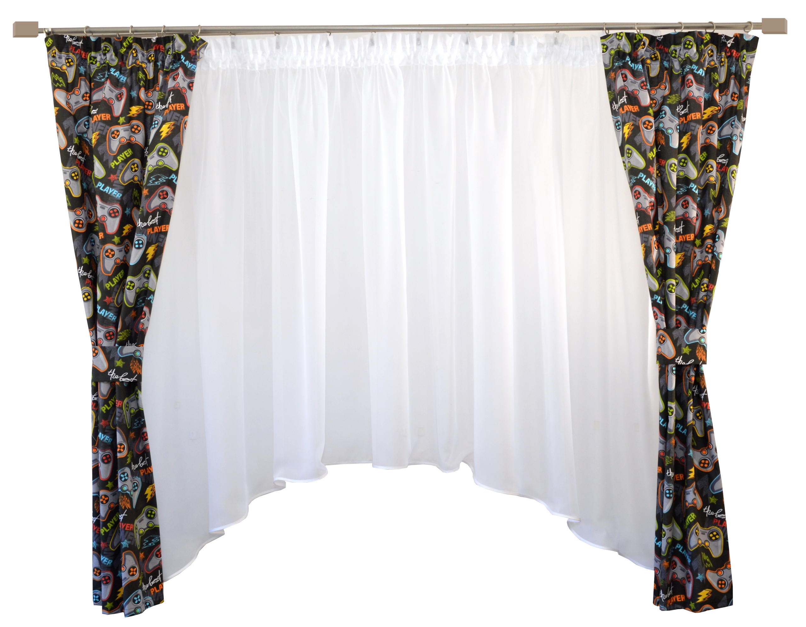 Firana zasłony KOMPLET do pokoju nastolatka GEAMINGOWY wzór PADY GRA