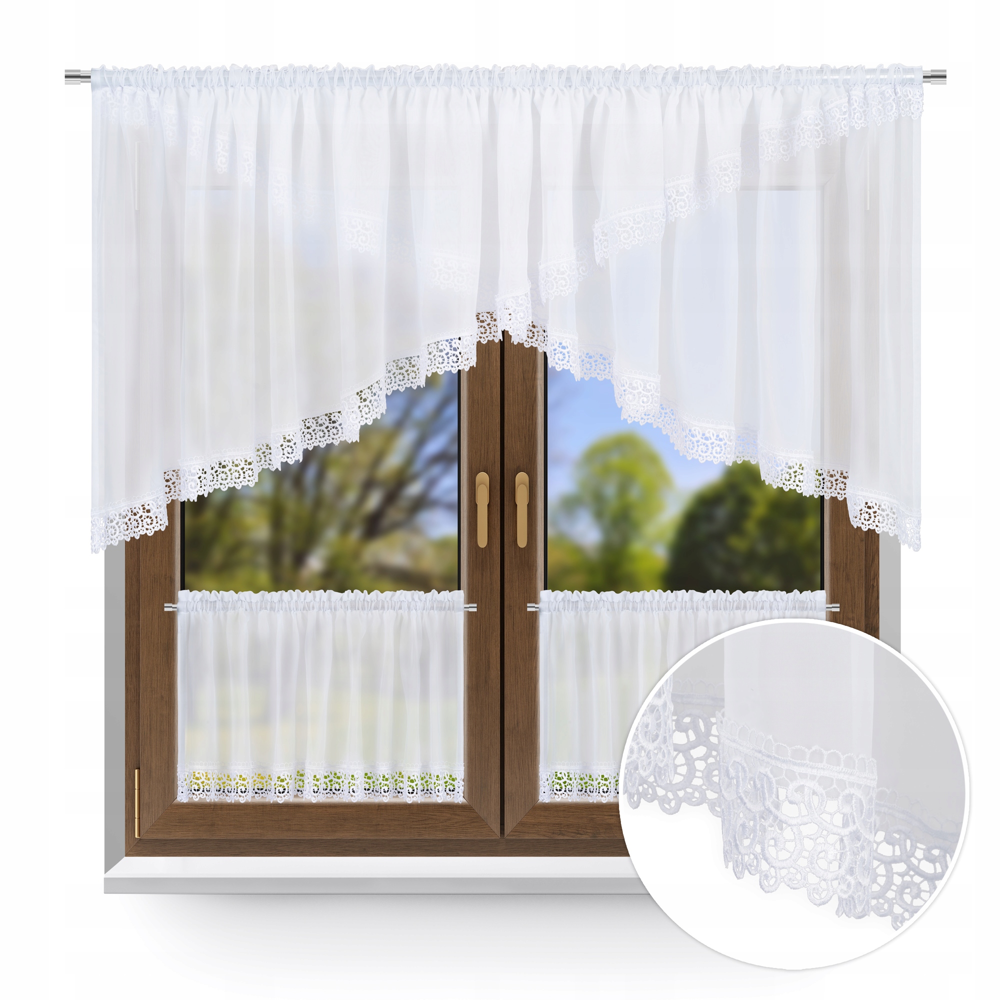 Firana do kuchni kuchenna komplet zazdrostki BIEL szer. 300 KOPERTA gipiura