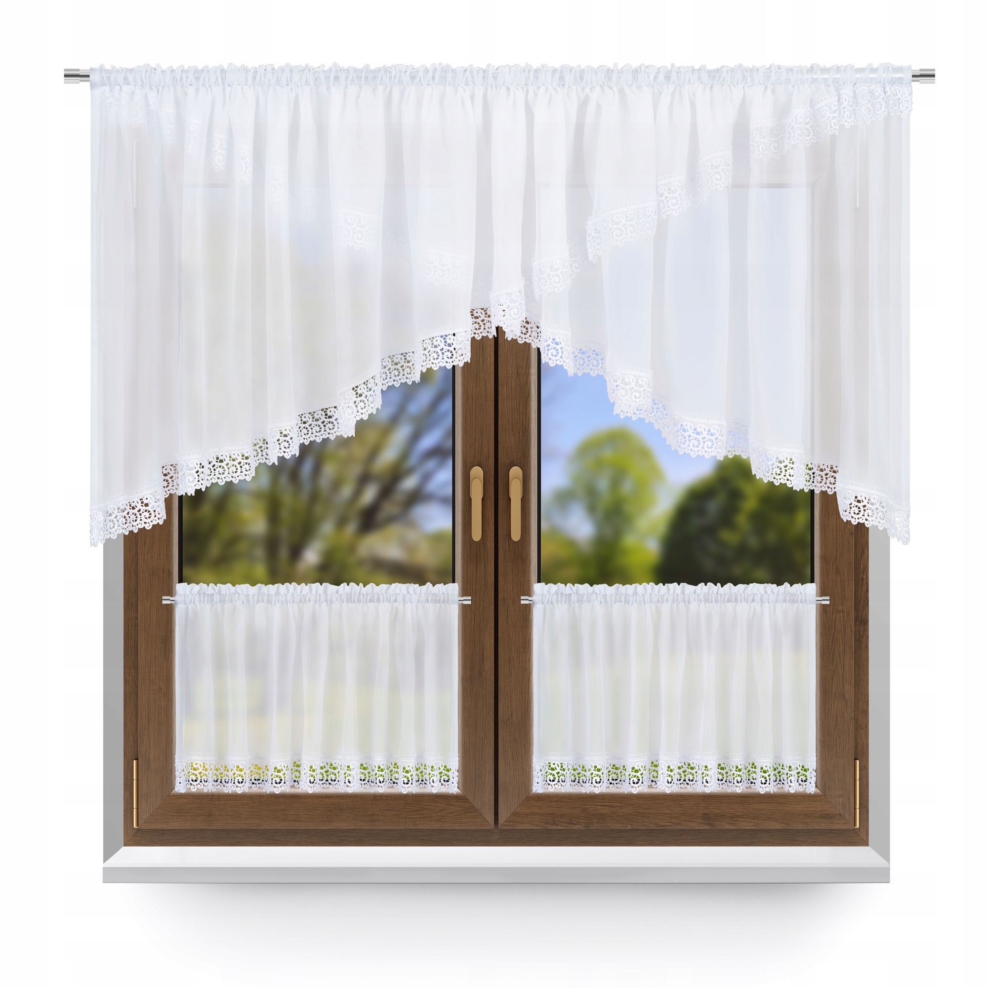 Firana do kuchni kuchenna komplet zazdrostki BIEL szer. 300 KOPERTA gipiura