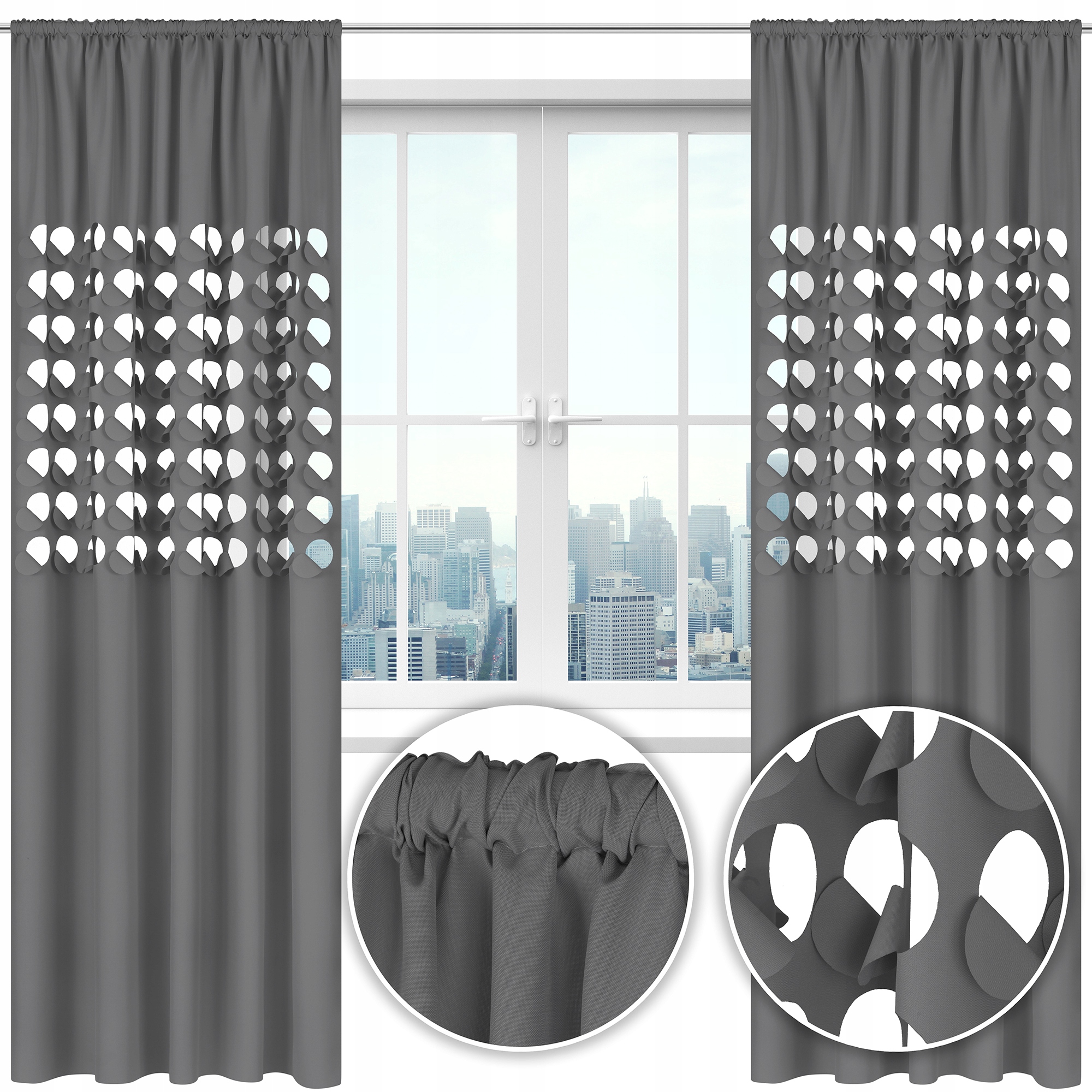 Zasłona nowoczesna GLAMUR dziury 145x250 j. szary