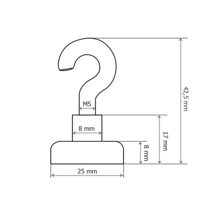 UCHWYT NEODYMOWY HACZYK 25X8 mm magnes UDŹWIG 22 KG