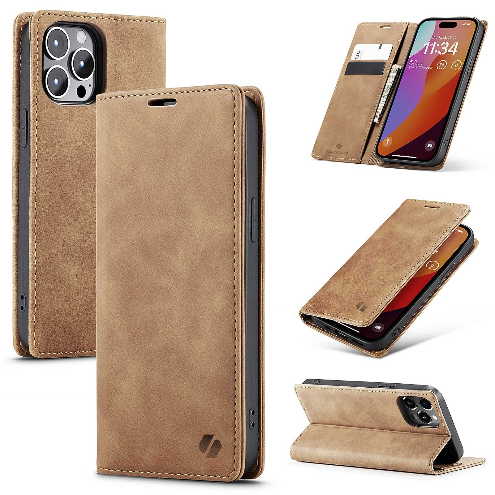 Spacecase Wallet iPhone 15 Pro light brown