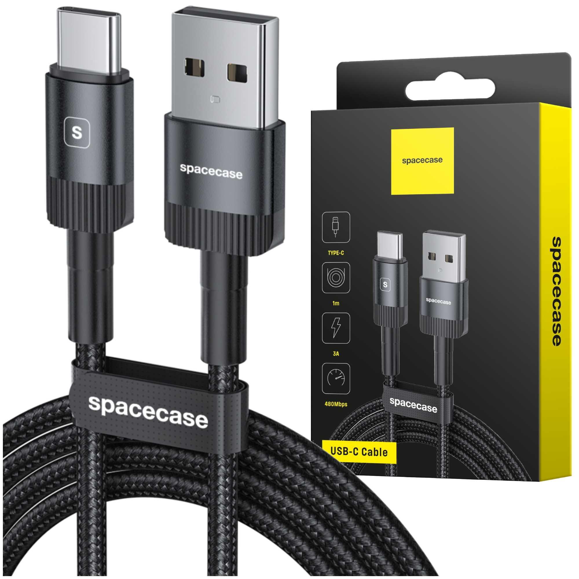 Spacecase Usb-C Cable 1M 3A Black