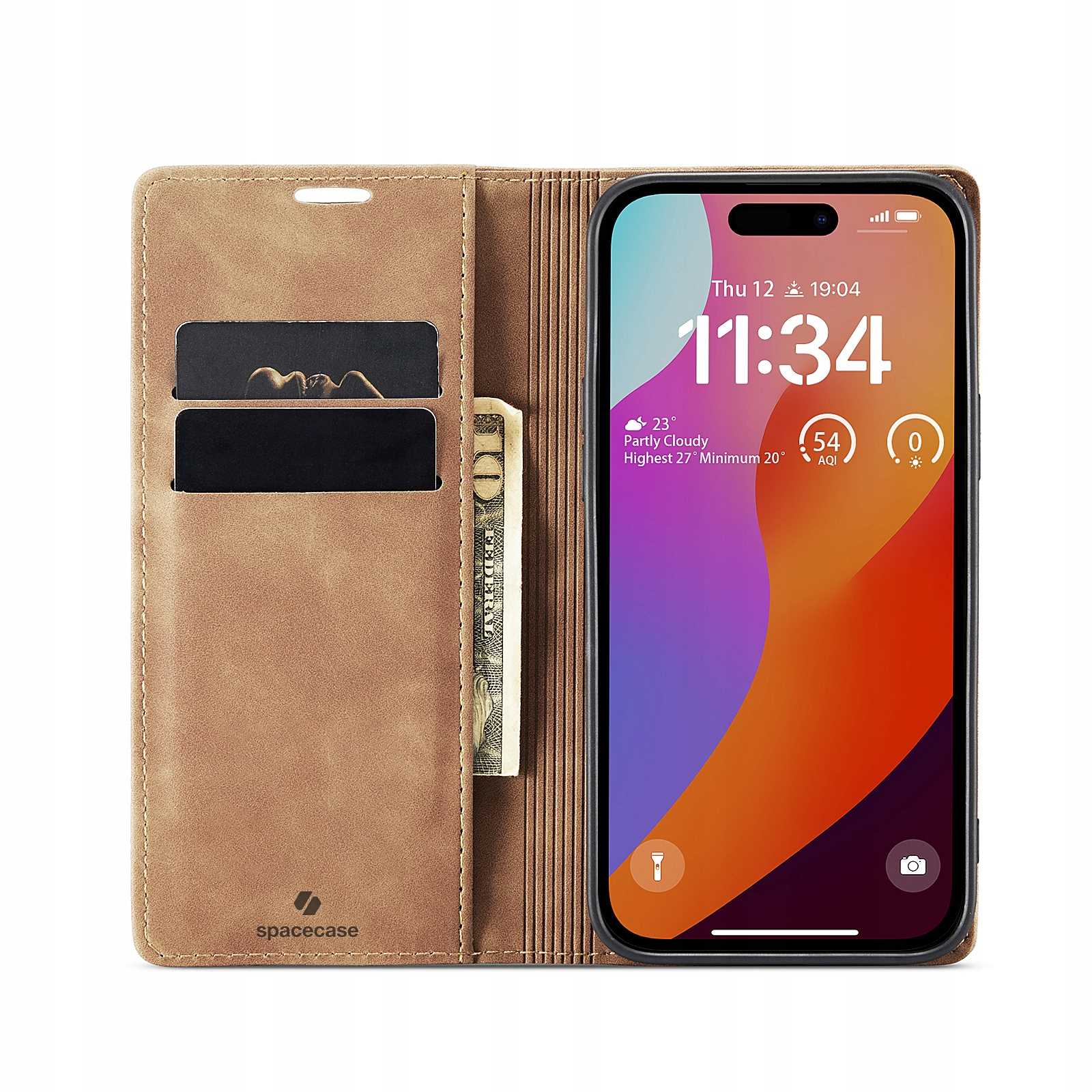 Spacecase Wallet iPhone 15 Pro light brown