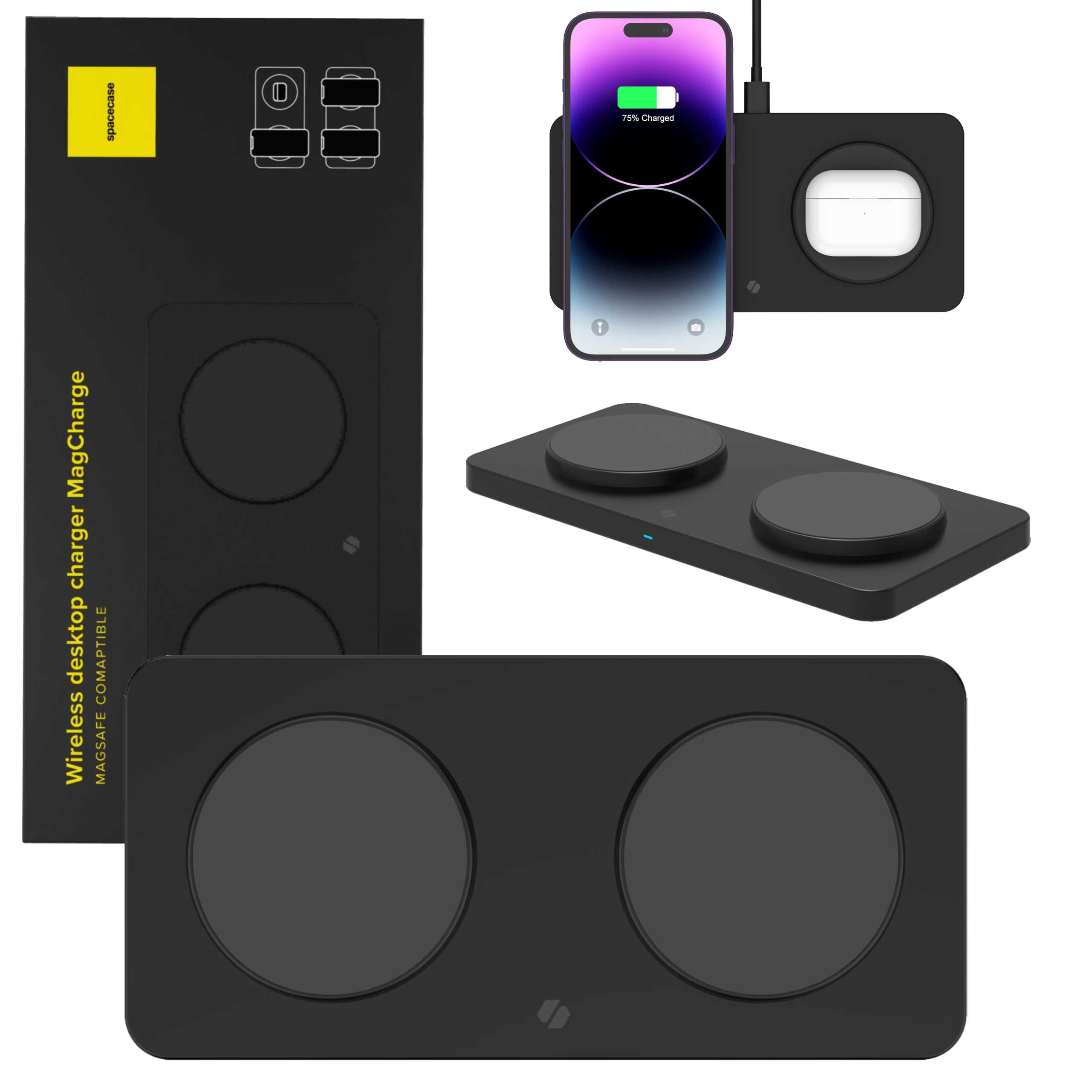 Spacecase Wireless Dual Charger Magcharge Wm3B Black