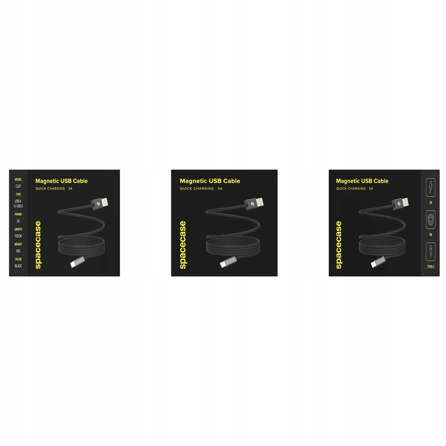 Spacecase Usb-A To Usb-C Magnetic Cable 1M 32W Cl07 Black