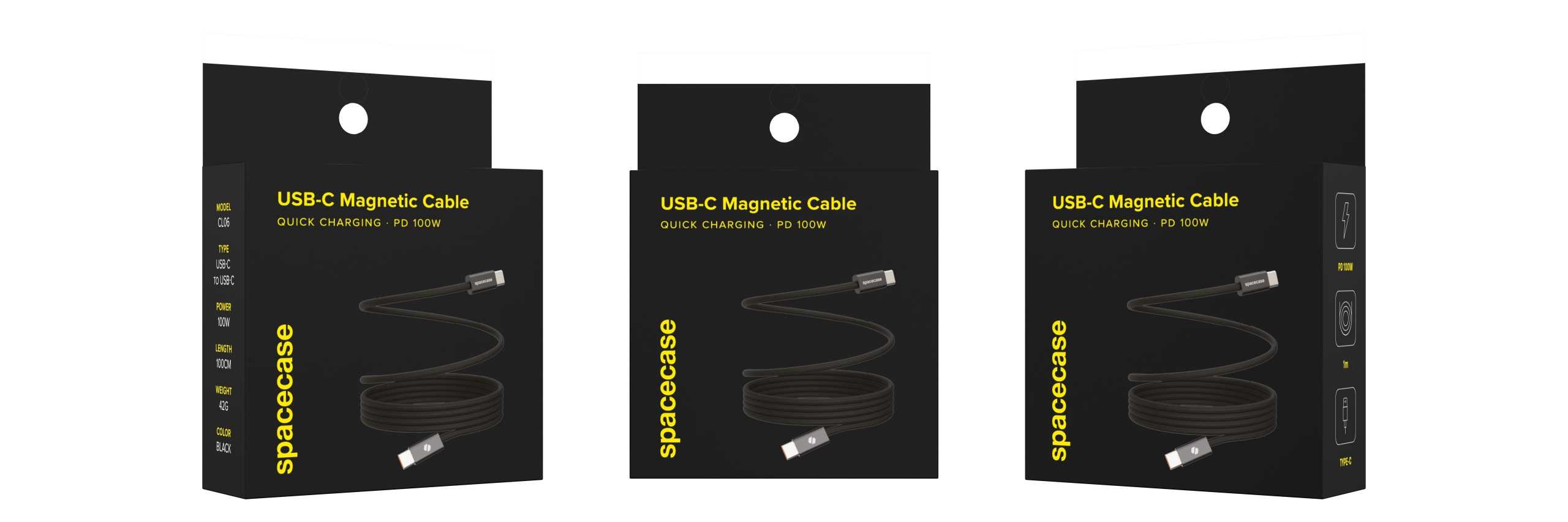 Spacecase USB-C to USB-C Magnetic Cable 1M 100W CL06 black