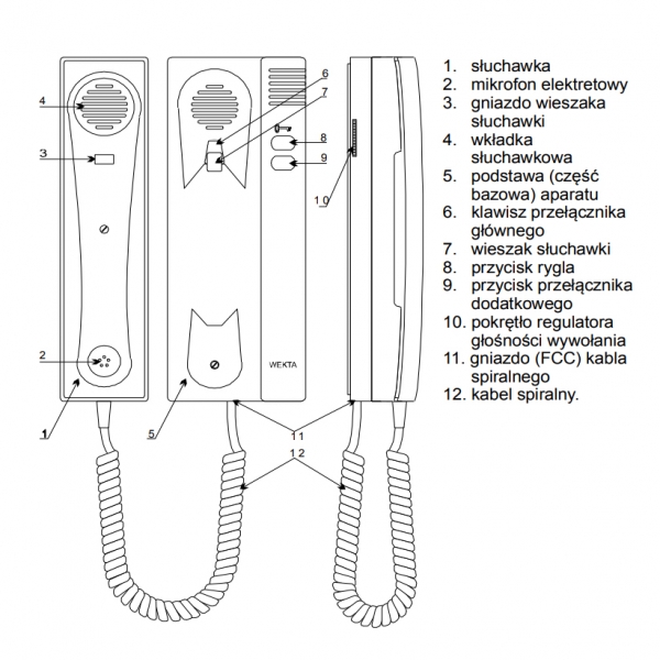 Domofon unifon analogowy Wekta TK6 biały 3+1, 5+1