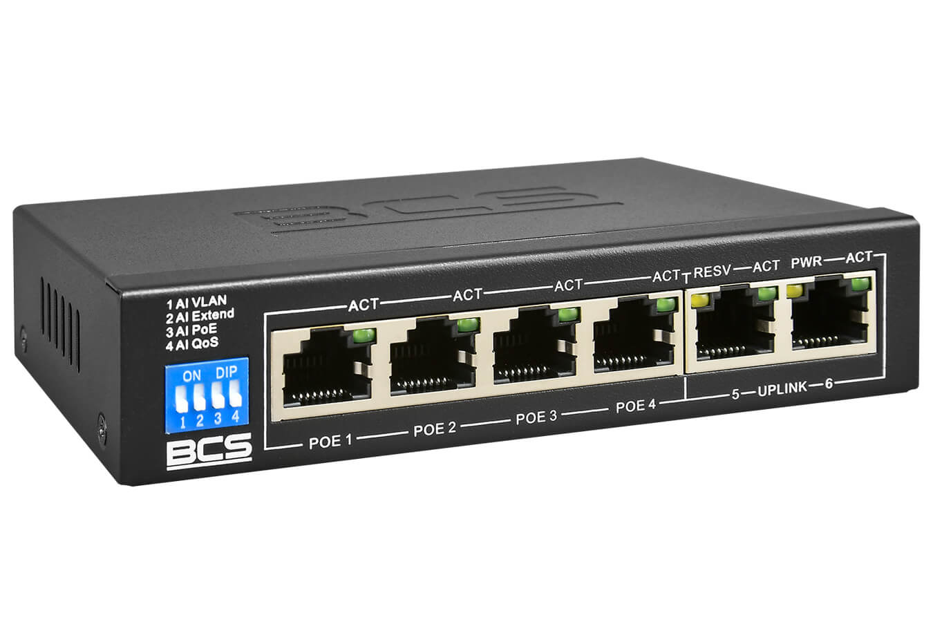 Switch PoE dla 4 kamer IP BCS-B-SP0402 4xPoE+ 60W