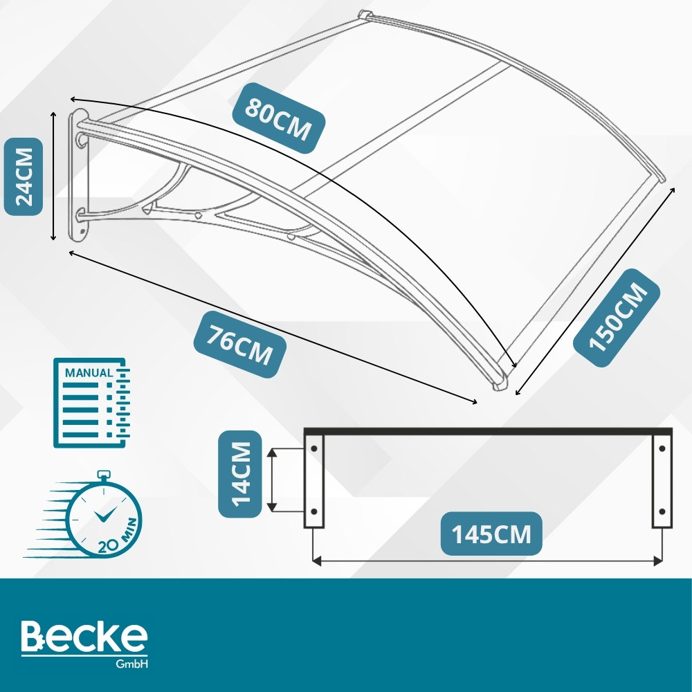 Daszek nad drzwi zadaszenie 150 x 80 cm szary