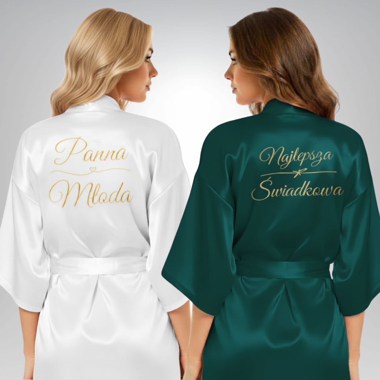 Zestaw szlafroków panna młoda i świadkowa biały zielony rozmiar M