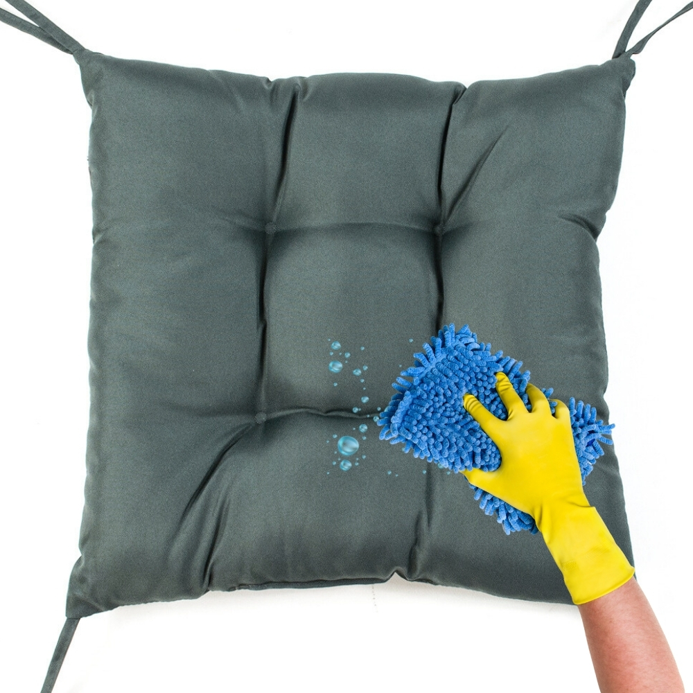 Poduszki na krzesła ogrodowe 45 × 45 cm z troczkami – 2 sztuki, szare – zdjęcie 3