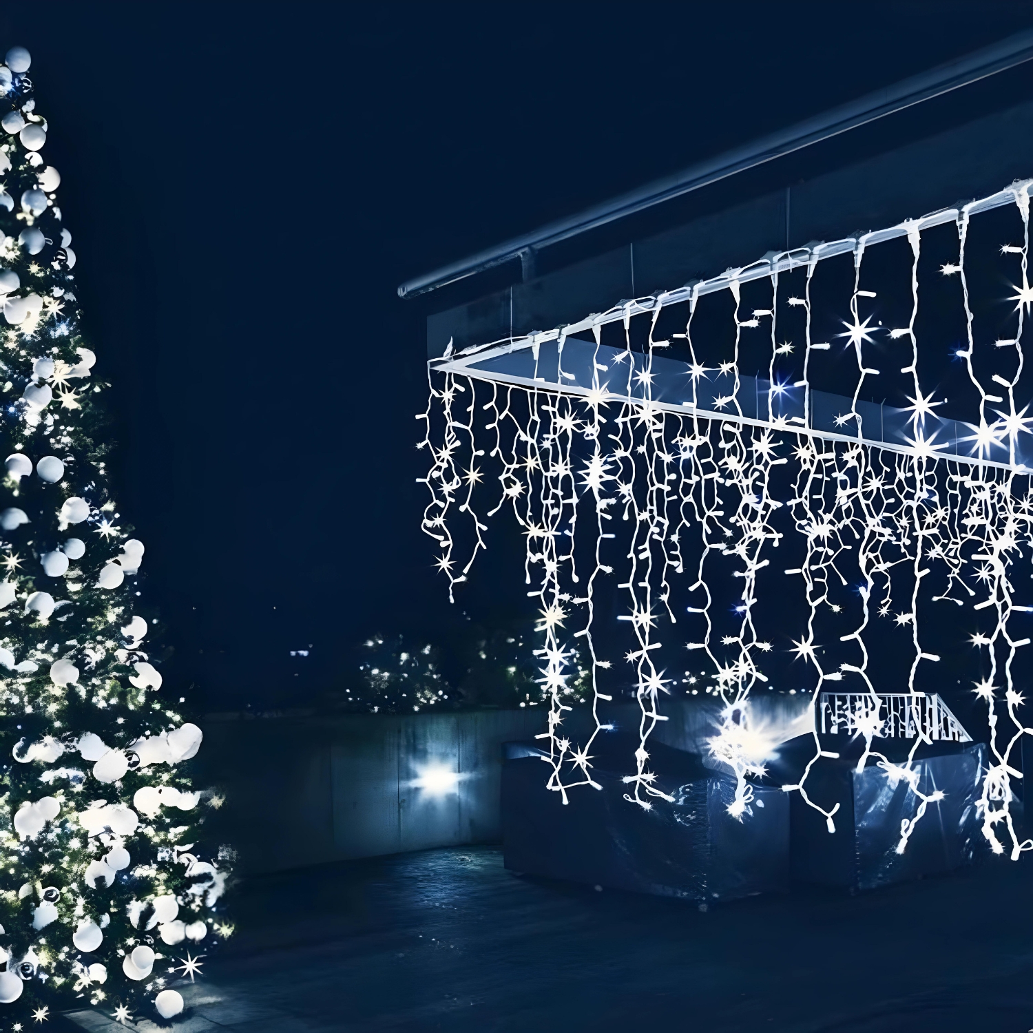 lampki świąteczne zewnętrzne sople 500 led zimny biały + flash