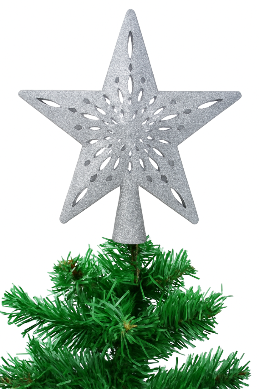 Świecąca gwiazda ozdoba na choinkę led z projektorem czubek srebrna na prąd