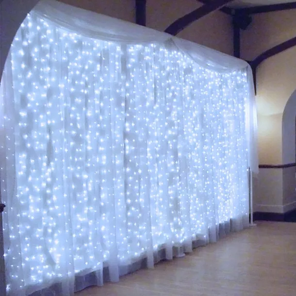 Kurtyna świetlna 300 LED biały zimny + flash bez haczyków