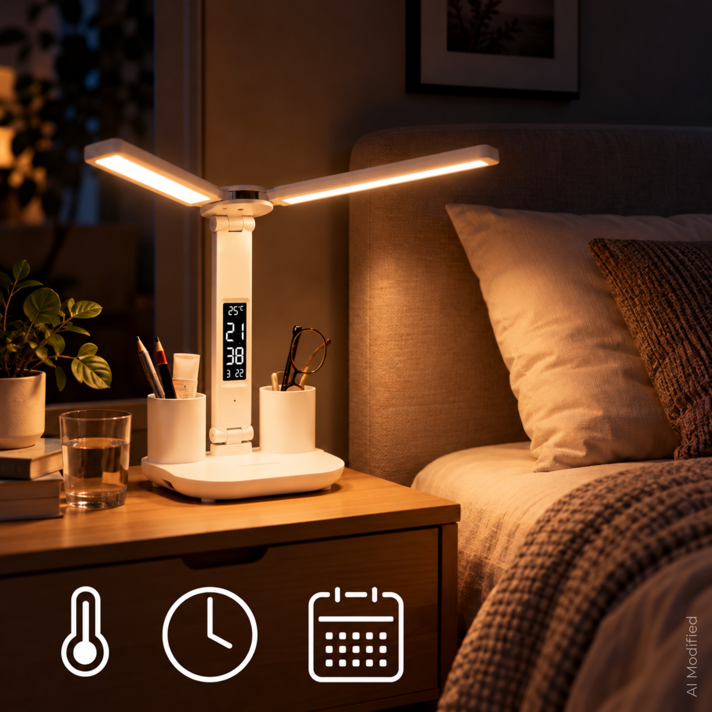 Lampka na biurko LED biała ładowarka indukcyjna dla dziecka ucznia do nauki – zdjęcie 2