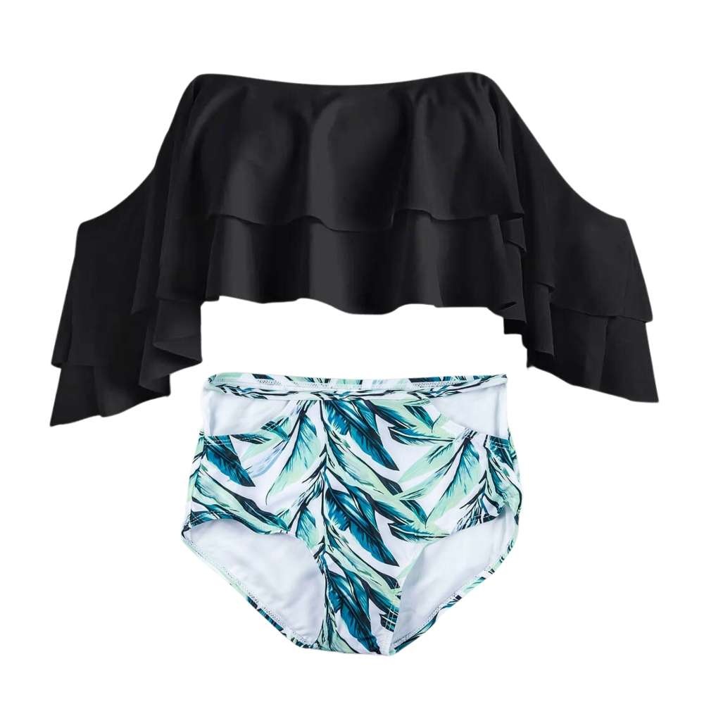 Strój kąpielowy kostium bikini dwuczęściowe hiszpanka falbana wysoki stan l