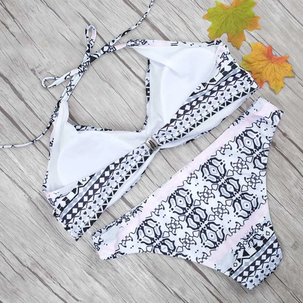 BIKINI STRÓJ KĄPIELOWY DWUCZĘŚCIOWY WZÓR AZTECKI WIĄZANY KOSTIUM KOMPLET M