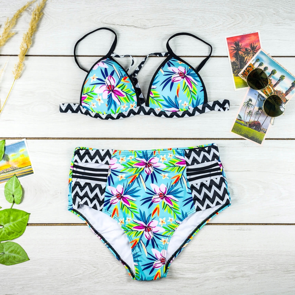 Komplet bikini dwuczęściowe push up wysoki stan strój kąpielowy basen plaża