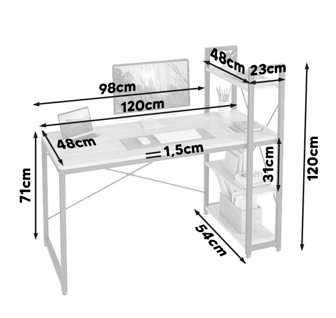 biurko loft z półkami czarne komputerowe biurowe szkolne