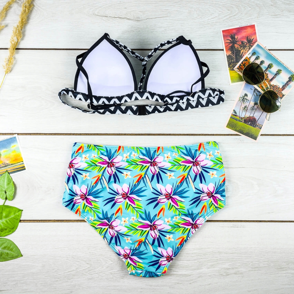 Komplet bikini dwuczęściowe push up wysoki stan strój kąpielowy basen plaża