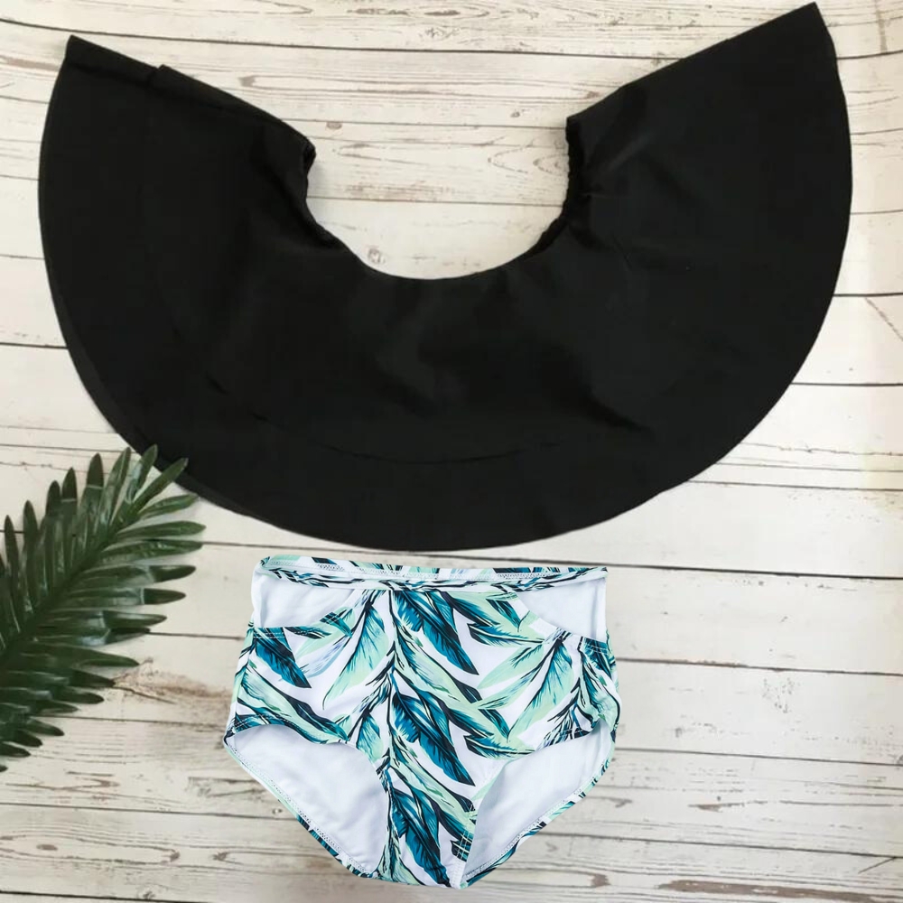 Strój kąpielowy kostium bikini dwuczęściowe hiszpanka falbana wysoki stan l