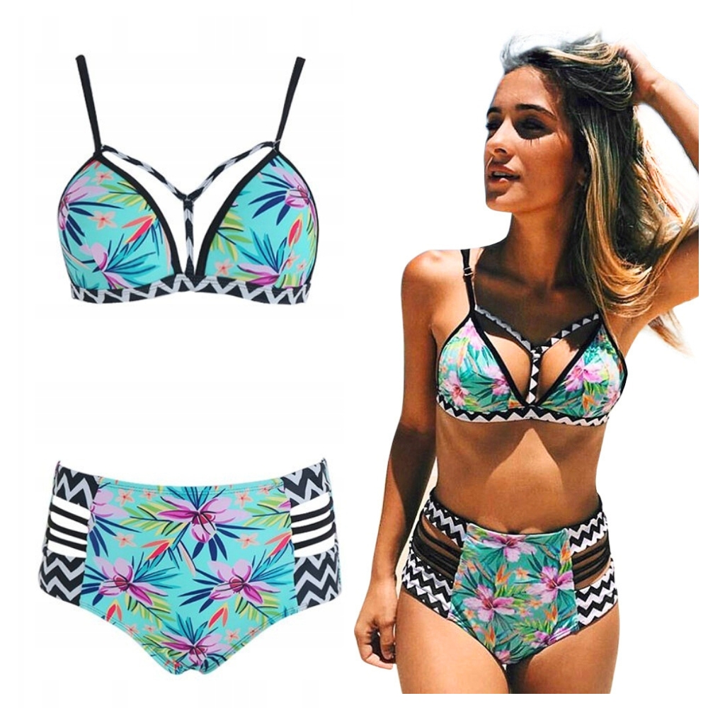 Komplet bikini dwuczęściowe push up wysoki stan strój kąpielowy basen plaża