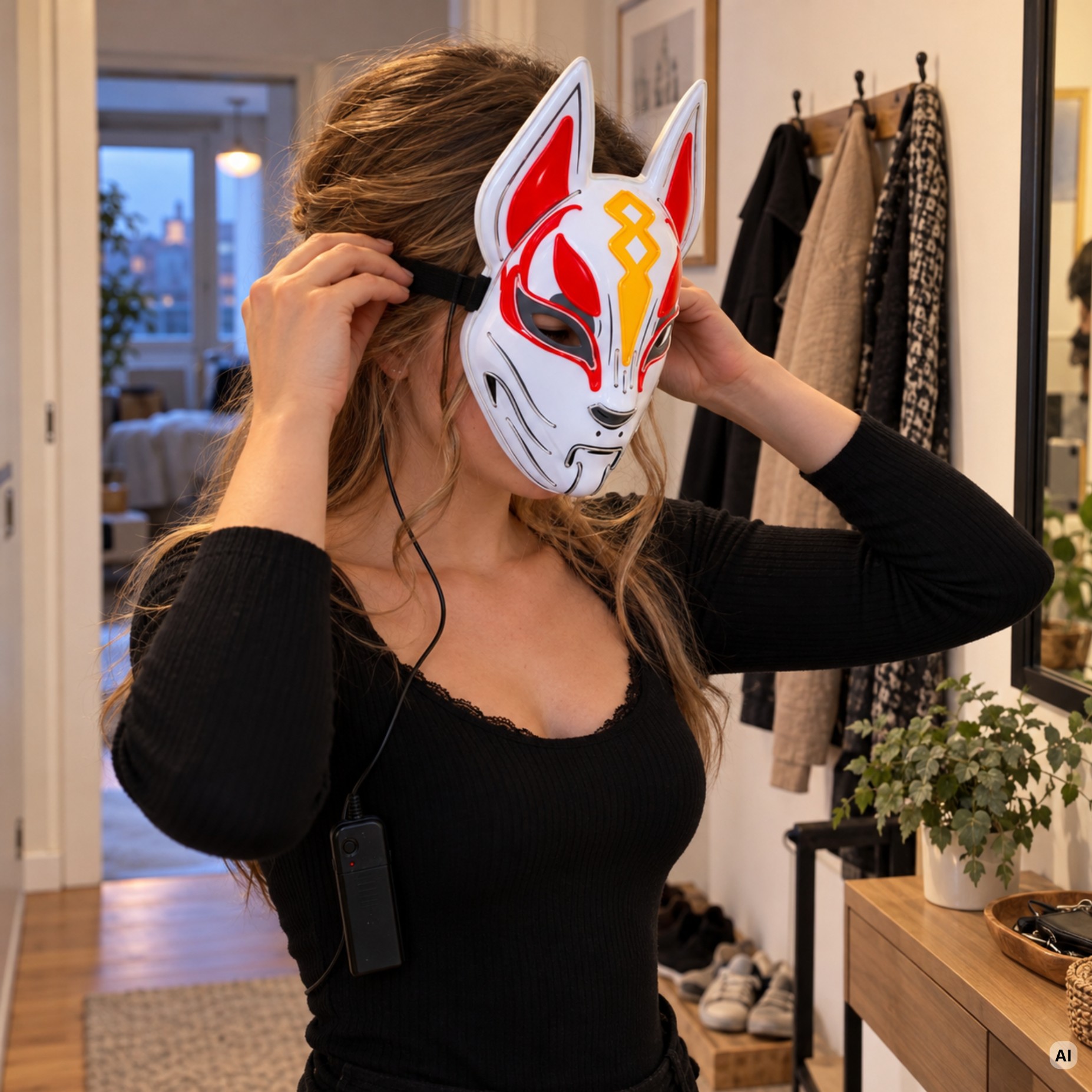 Maska led kot świecąca cosplay halloween przebranie kota impreza karnawał – zdjęcie 4