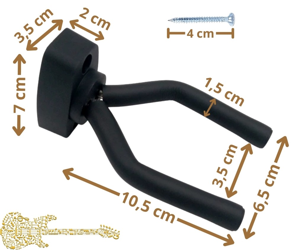 Wieszak gitarowy naścienny czarny uchwyt hak na gitarę HANO