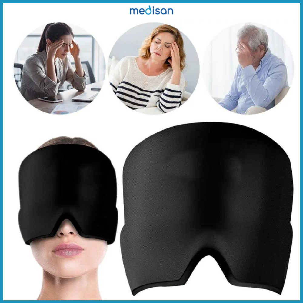 Opaska na głowę migrenę ból żelowa kompres chłodząca zaciemniająca czapka