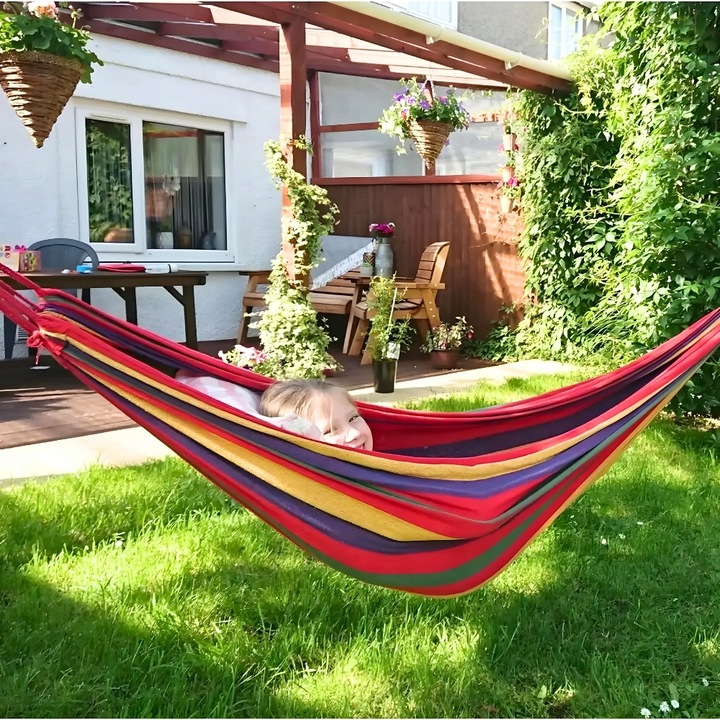 Wytrzymały hamak dwusosobowy duży xxl boho 2w1 bawełniany 290 cm CZERWONY