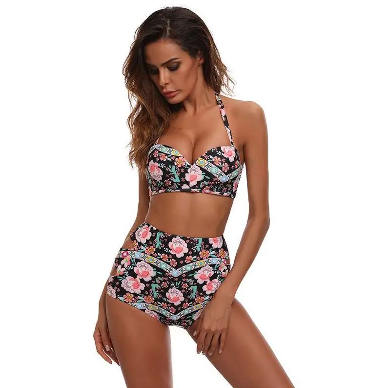 KOLOROWY KOSTIUM STRÓJ KĄPIELOWY DWUCZĘŚCIOWY BIKINI WYSOKI STAN PUSH UP XL